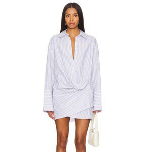 NEW h:ours Faye Shirt Mini Dress in Gray & White Pinstripe Stripe Long Sleeve XS
